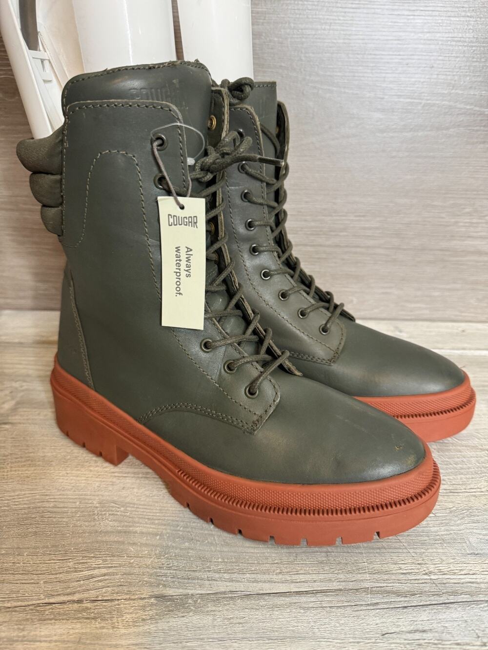 Cougar Womens Combat Boots US Size 10 SAYDEE Green Leather Waterproof
